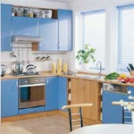 Кухня Оля, композиция кухонной мебели (тип фасада: Мыло, цвет: комбинированный - ольха+синий) без шкафов под плиту и посудомоечную машину, без столшниц
