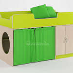 Кровать-чердак Легенда-2 с занавесками и наволочками (цвет: светло-зеленый)
