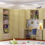Мебель Итальянские Мотивы (Мотив-3 детская), состав набора: шкаф однодверный - 2 шт., стеллаж, шкаф угловой, шкаф однодверный, шкаф навесной, шкаф однодверный, стол.