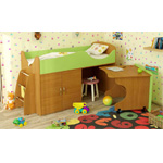 Кровать Карлсон Микро-202 с шкафом и выкатным столом, спальное место: 70х160 см., без матраса. Цвет: корпус - бук, вставки - салтный.