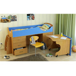 Кровать Карлсон Мини-4 с ящиками, шкафом и выкатным столом, спальное место: 70х186 см., без матраса.