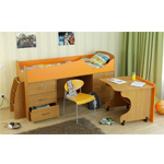 Кровать Карлсон Мини-4 с ящиками, шкафом и выкатным столом, спальное место: 70х186 см., без матраса.