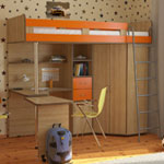 Кровать-чердак Карлсон 717, спальное место 80х200 см., без матраса. Цвет: корпус - вишня гамильтон, вставки - оранжевые.
