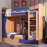 Кровать двухъярусная Карлсон 711 (Дуэт-1) с ящиками, спальное место: 80х190 см., без матрасов. Цвет: корпус - бук, вставки - синие.