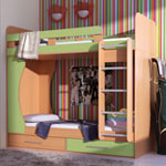 Кровать двухъярусная Карлсон 711 (Дуэт-1) с ящиками, спальное место: 80х190 см., без матрасов. Цвет: корпус - бук, вставки - зеленые.