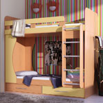 Кровать двухъярусная Карлсон 711 (Дуэт-1) с ящиками, спальное место: 80х190 см., без матрасов. Цвет: корпус - бук, вставки - желтые.