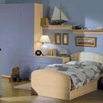 Композиция мебели Джокер, молодежная комната. Кровать в стоимость не включена. Цвет: корпус - клен, фасады - клен + желтый, клен + голубой