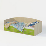 Детская кровать Милана-12, спальное место 80х190 см., без матраса. Цвет: корпус - дуб, фасады - зеленый.
