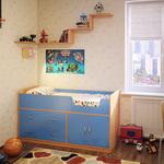 Детская кровать Милана-7, спальное место 70х160 см., без матраса. Цвет: корпус - бук, фасады - синий.