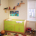 Детская кровать Милана-7, спальное место 70х160 см., без матраса. Цвет: корпус - бук, фасады - зеленый.