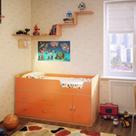 Детская кровать Милана-7, спальное место 70х160 см., без матраса. Цвет: корпус - бук, фасады - манго.