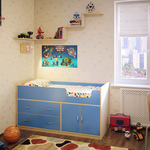 Детская кровать Милана-7, спальное место 70х160 см., без матраса. Цвет: корпус - дуб, фасады - синий.