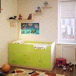 Детская кровать Милана-7, спальное место 70х160 см., без матраса. Цвет: корпус - дуб, фасады - зеленый.