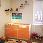 Детская кровать Милана-7, спальное место 70х160 см., без матраса. Цвет: корпус - дуб, фасады - манго.