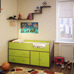 Детская кровать Милана-7, спальное место 70х160 см., без матраса. Цвет: корпус - венге, фасады -зеленый.