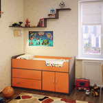 Детская кровать Милана-7, спальное место 70х160 см., без матраса. Цвет: корпус - венге, фасады - манго.