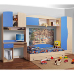 Детская мебель Тони, вариант 2. Состав набора: комбинированный шкаф Тони-2, кровать Тони одинарная с 2-мя ящиками (спальное место 70х186 см., без матраса).