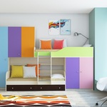 Детская комната Лео цветная (спальное место 80х190 см., верхнее и нижнее, без матраса)