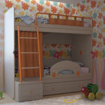 Двухъярусная (разделяемая) кровать Немо НКР-01, спальное место 80х190 см., без матрасов. Цвет: корпус - дуб паллада, декоры - оранж.