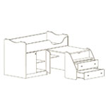 Схема кровати Приют-Мини 007 М-3 с открытыми ящиками и выдвинутым столом.
