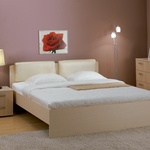 Кровать Мелисса с мягкой спинкой, спальное место 160х200 см. Цвет - клен, обивка - Boom milk (эко кожа).