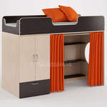 Кровать-чердак Легенда-3 с занавесками (цвет: оранжевый)
