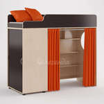 Кровать-чердак Легенда-5 с занавесками (цвет: оранжевый)
