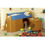 Кровать Карлсон Микро-202 с шкафом и выкатным столом, спальное место: 70х160 см., без матраса. Цвет: корпус - бук, вставки - синие.