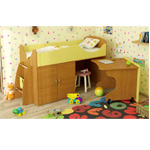 Кровать Карлсон Микро-202 с шкафом и выкатным столом, спальное место: 70х160 см., без матраса. Цвет: корпус - бук, вставки - желтые.