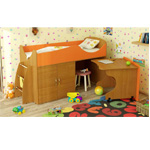 Кровать Карлсон Микро-202 с шкафом и выкатным столом, спальное место: 70х160 см., без матраса. Цвет: корпус - бук, вставки - манго.