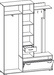 Прихожая Калипсо Шкаф 2-31. Комплектация: в центре за распашной дверью две полки. Справа за распашной дверью с зеркалом антресольная полка и выдвижная штанга. Тумба для обуви с откидной секцией, рассчитанной на 8 пар обуви. Модель установлена на пластиковые опоры, не регулируемые по высоте.