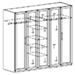 Шкаф для одежды и белья Михалыч-5 (гармошка). Комплектация: разделен на три секции. Левая и правая секция оснащены антресольной полкой и поперечной штангой для одежды. Центральная секция оснащена пятью полками для белья. Шкаф оснащен дверьми - гармошками. Центральные двери оснащены зеркалами