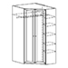 Шкаф для одежды угловой левый. Комплектация: шкаф разделен на две секции. Левая секция оснащена антресольной полкой и штангой для одежды. Правая секция оснащена пятью полками для белья