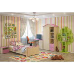 Детская мебель Домик, состав набора: прикроватная тумба, кровать (спальное место 90х190 см., без матраса), стол, шкаф, полочка-дерево.