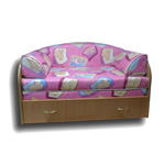 Диван Верес-7 с ящиком для белья, спальное место 120х180 см. Расцветка - 112 категория, основа - Canvas Funny Pink (Арбен), накладки - декор бук