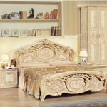 Мебель для спальни Анастасия, композиция №1. Цвет - бежевый. Состав композиции: кровать, прикроватная тумба (2 шт), комод, шкаф 6-и дверный, зеркало.