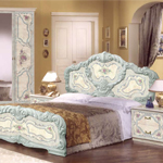 Мебель для спальни Флорелла, композиция №4. Цвет - голубой. Состав композиции: кровать, прикроватная тумба (2 шт), комод, шкаф 4-х дверный, зеркало.