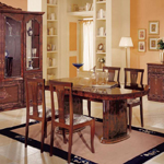 Мебель для гостиной Виттория, композиция №1. Цвет - орех. Состав композиции: витрина, зеркало, стол, 6 стульев.