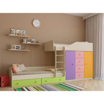 Детская комната Астра-6 цветная розовая (спальное место 80х190 см., верхнее и нижнее, без матраса)