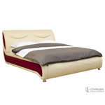 Кровать Камилла 1600 c механизмом подъема (спальное место 160х200 см., без матраса) кожзамы Mercury milk (основа) + Infinity red (вставка)