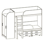 Схема набора мебели Приют-2, состоящего из кровати двухъярусной, шкафа-купе и двух тумб.
